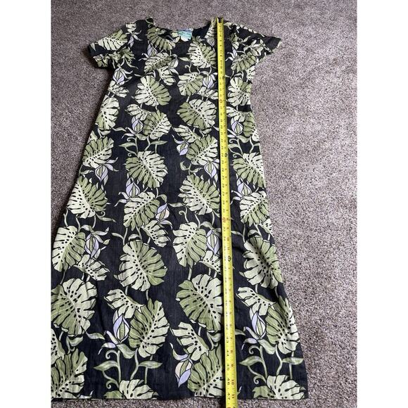 Vintage Reyn Spooner Hawaiian Tropical Leaf Print Long Dress Short Sleeve Large - Picture 6 of 8